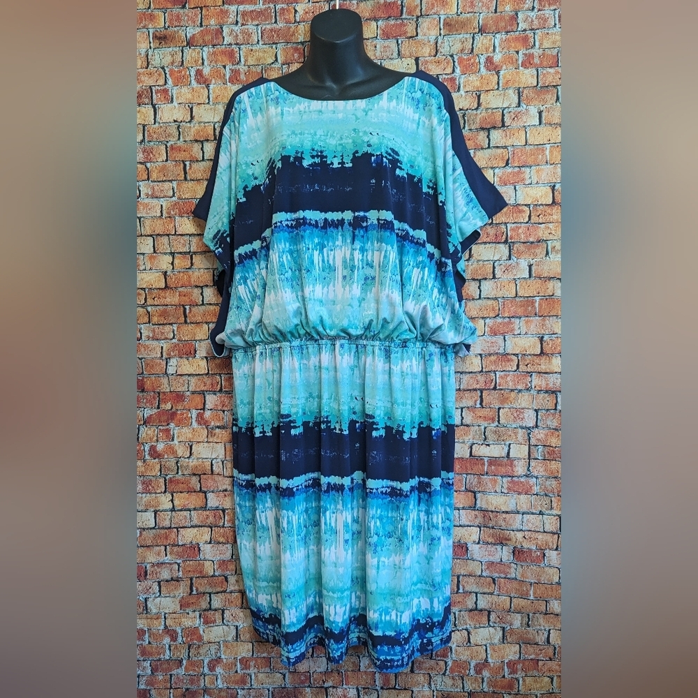 Michel Studio Midi Length Dress Size 26 Boatneck Neckline, Flowy Sleeves